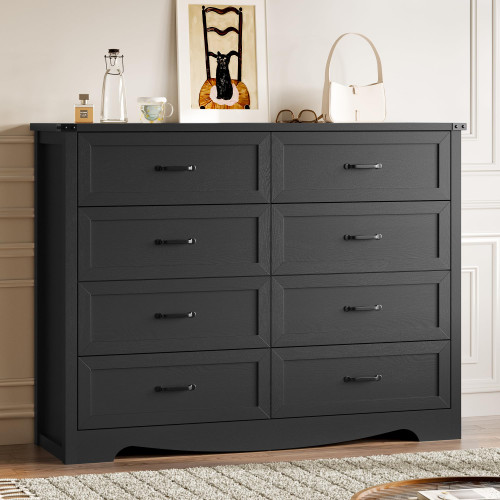 BORNOON 8-Drawer Dresser for Bedroom, Modern Wooden Chest of Drawers with Metal Handles, Anti-Tipping Design