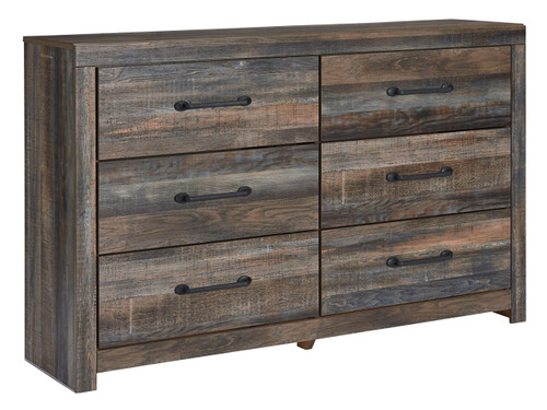 6 Drawer Dresser, Large-scale Hardware, Smooth-gliding Drawers, Wood, 58.7" W x 15.31" D x 36.46" H, Weatherworn Brown