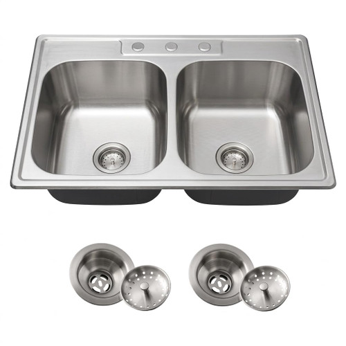 Kitsitchen 33x22 Drop in Kitchen Sink, 33 Inch 304S Stainless Steel Double Bowl