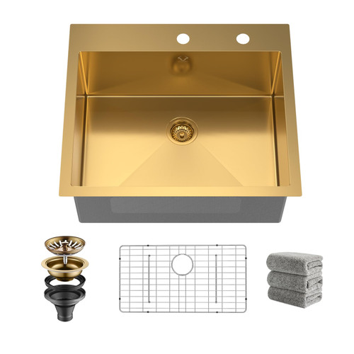 Drop In Kitchen Sink 27 Inch Gold Top Mount Sink 16 Gauge Stainless Steel
