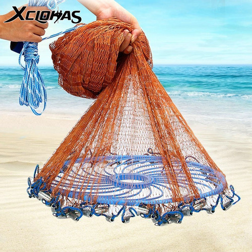 XCLOHAS American Hand Cast Net with Flying Disc High Strength Fly Cast Fishing Network 300/360/420/480/540/600/720cm 
