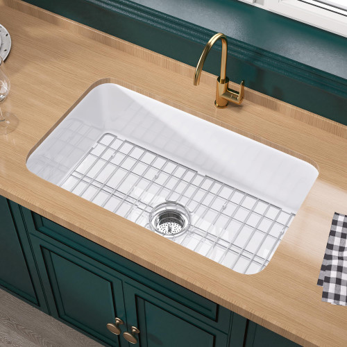 White Undermount Kitchen Sink 32 Inch - Large Topmount Fireclay Drop In Sink
