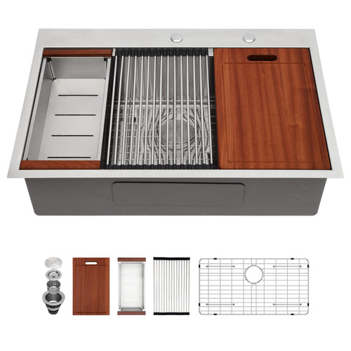 Sarlai Drop In Kitchen Sink - 33x22 Drop In Kitchen Sink Ledge Workstation