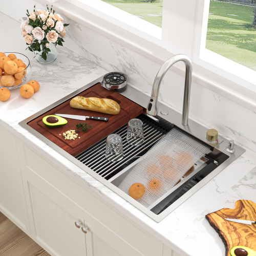 33 Inch Waterfall Kitchen Sink Drop In - 33x22 Waterfall Drop Workstation