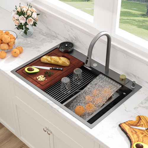 Multifunction Single Bowl Top Mount Kitchen Sinks with Faucet Combo