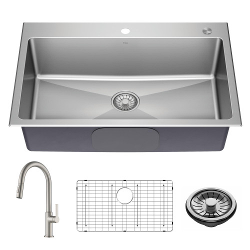 18-Gauge Stainless Steel Single Bowl Kitchen Sink and Pull-Down Faucet