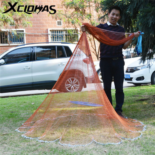 XC LOHAS Upgraded Fishing Net 4.2M-7.2M Steel Chain Sinkers Hand Cast Net Small Mesh Throw Net 