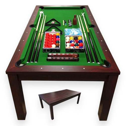 SIMBASHOPPING 7 Foot Pool Dining Table Combo Green Felt Modern Billiard Table with Dining Top Included - Missisipi