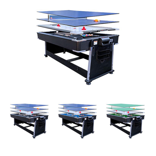 RACK Triad 7-Foot 3-in-1 Multi-Game Swivel Table - Billiards/Pool, Table Tennis & Air Hockey