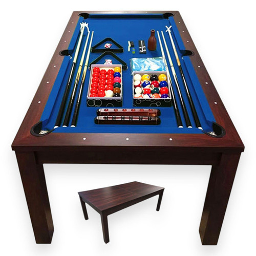 SIMBASHOPPING 7 Foot Pool Dining Table Combo Blue Felt Modern Billiard Table with Dining Top Included