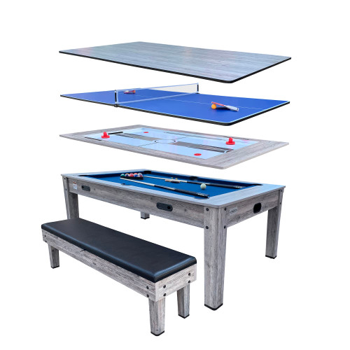 RACK Luxor 7.5-Foot 4-in-1 Multi-Game Swivel Billiard/Pool Table – Pool Table, Table Tennis, Air Hockey & Dining Table