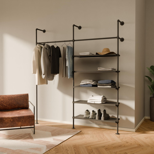 520 lbs Capacity - Wall Mounted Clothes Rack and Walk In Closet with Metal Shelf for Wardrobe