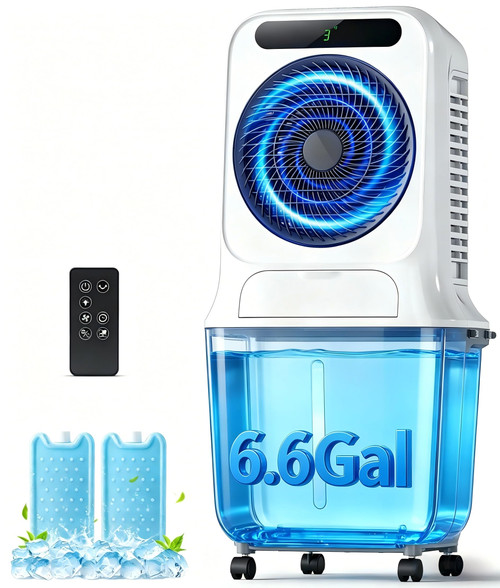 Portable Evaporative Air Cooler - Swamp Cooler Air Conditioner with 3 Modes & 3 Speeds for Home, Office, 2 Ice Packs