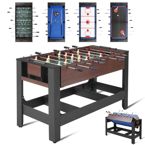 RAYKEEP 54" 4-in-1 Indoor and Outdoor Arcade Sports Table - Air Hockey, Billiards, Foosball, Ping Pong for Home, Game Room