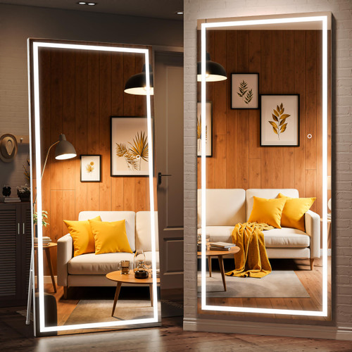 79" x 36" Full Length Mirror with Lights, LED Lighted Floor Standing Body Mirror, Dimmable & 3 Color Lighting for Bedroom