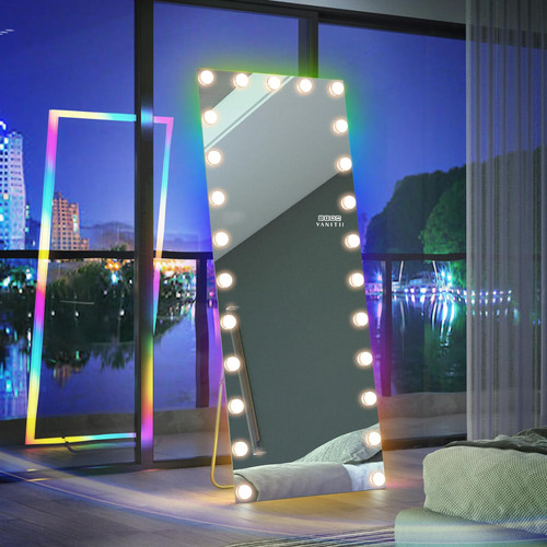 VANITII Full Length Mirror with Lights with 25 LED Bulbs and Bluetooth Floor Mirror Full Body Lighted Mirror 71" x 30"