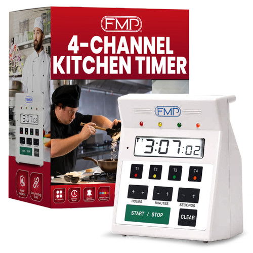 Digital 4 Channel Commercial Kitchen Timer - Battery Operated Digital Countdown Timer for Kitchen