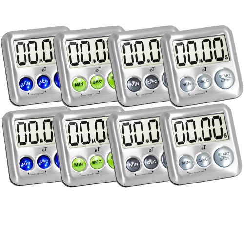 Elegant Digital Kitchen Timer Stainless Steel - Variety 8 Pack