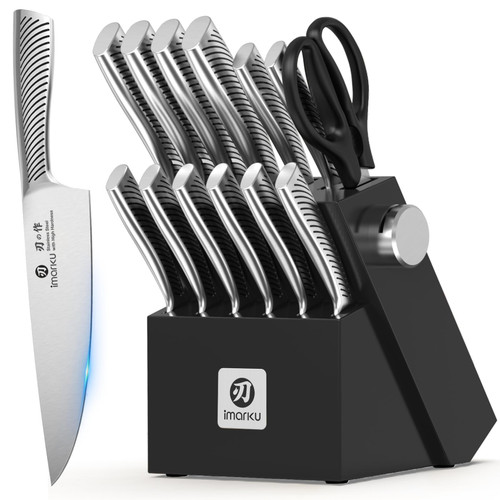 imarku 14-Piece Knife Block Set, Knife Set with Block and Build-in Sharpener
