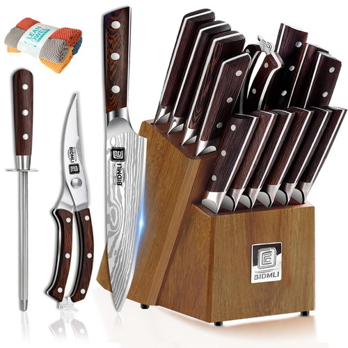 17-Pack kitchen knife set, wooden blocks