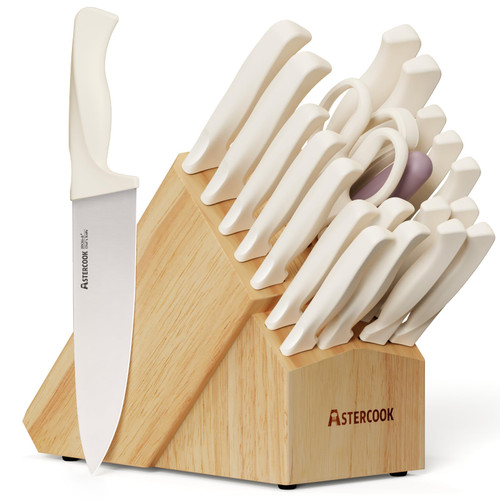 Knife Set, Astercook 22-Piece Kitchen Knife Set with Built-in Sharpener Block