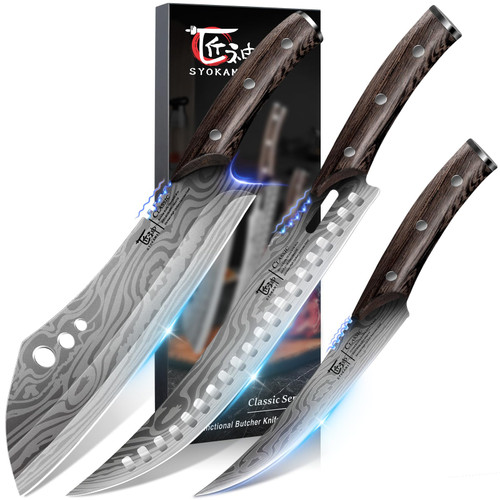 SYOKAMI Butcher Knife Set, 3 PCS Kitchen Knives Set for Cutting