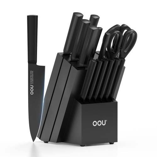 OOU Kitchen Knife Block Set - 15 Pieces High Carbon Stainless Steel Knife Block Set