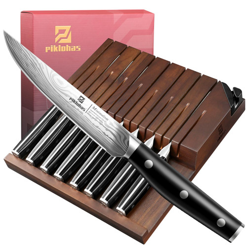 Piklohas Steak Knives Set of 8 with Drawer Organizer Built-in Sharpener
