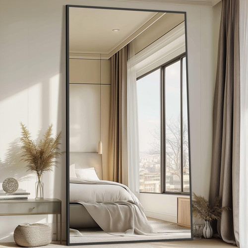 Mirrorons 82"x44" Oversized Black Full Length Mirror, Floor Standing or Wall Mounted with Hanging Kit for Living Room, Bedroom