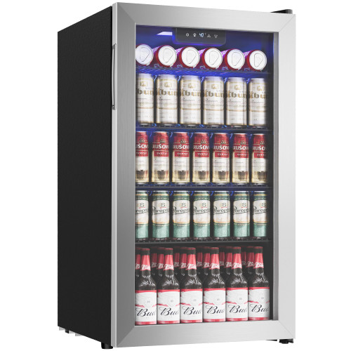 126 Can Mini Fridge with Glass Door for Soda Beer or Wine, Beverage Cooler for Home