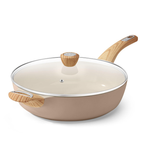Ceramic Nonstick Frying Pan Skillet with Lid, 12 Inch Large Deep Frying Pan, 5 QT Saute Pan, Induction Pan