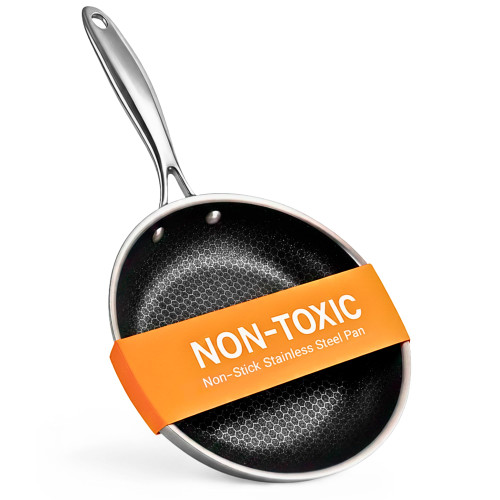 Non-Toxic Frying Pan, Non Stick 9.5" Fully Clad for Fast & Even Heat, PFOA-Free, Premium 304 Stainless Steel