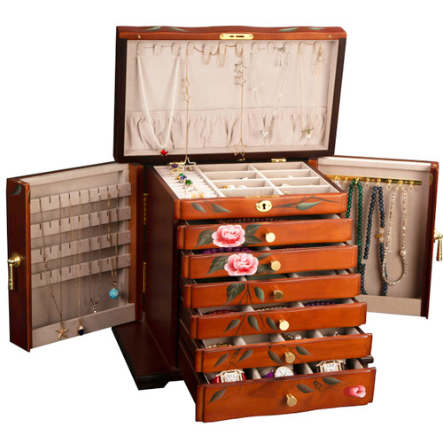Hand-Painted Wooden Jewelry Box,jewelry boxes for women，10-layer large capacity jewelry storage box for jewelry
