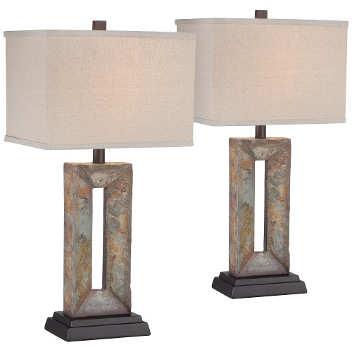Franklin Iron Works Tahoe Small Rustic Traditional Style Table Lamps 26" High Set of 2 Natural Stale Open Base Rectangular Box Shade for Living Room