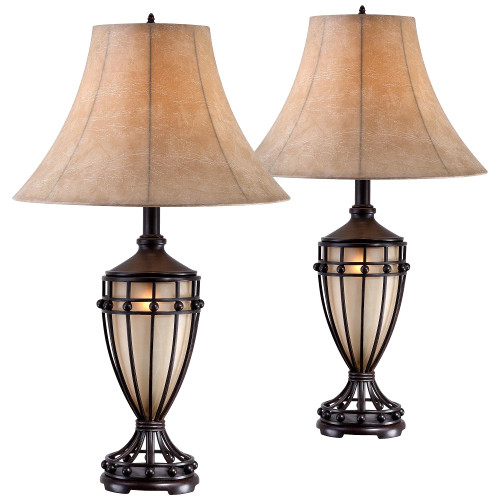 Franklin Iron Works Cardiff Traditional Rustic Urn-Shaped Table Lamps 33" Tall Set of 2