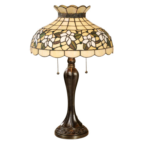 Touch of Class Maylea Magnolia Stained Glass Table Lamp Ivory 20.5 Inches High - Tiffany Style Lighting for Bedroom, Living Room