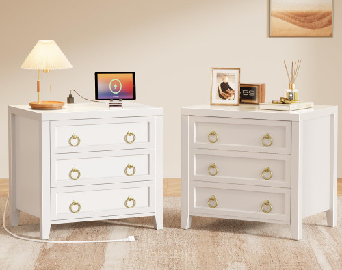 Huuger Paint Night Stand with Charger Station and USB-C Port, 3 Drawer Nightstands Set of 2