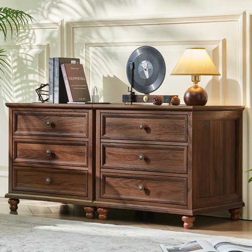 Joaxswe Farmhouse Nightstand Set of 2 with Charging Station, 24" Wide End Table with 3 Drawers,Dresser for Bedroom