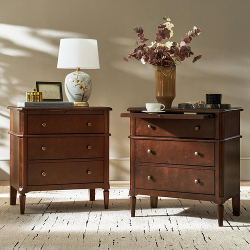 HULALA HOME End Table with Charging Station & Hidden Drawer, 30" Tall Side Table with Pull-Out Shelf