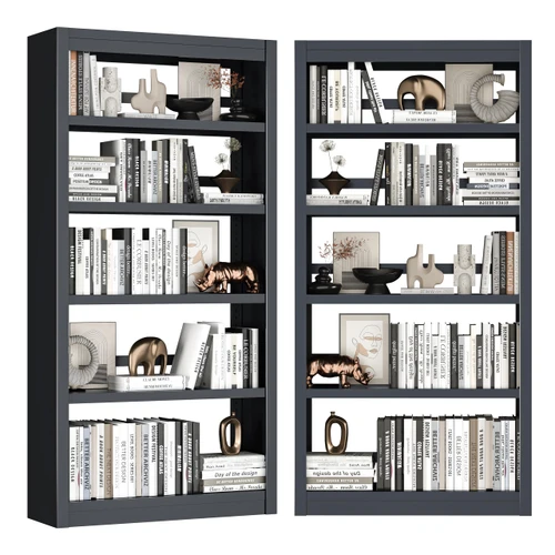 OSEILLC Black Bookshelf，6-Tier Bookcase with Adjustable Storage Shelves，Metal Bookshelf with Book Stopper for Living Room, Home Office, Library
