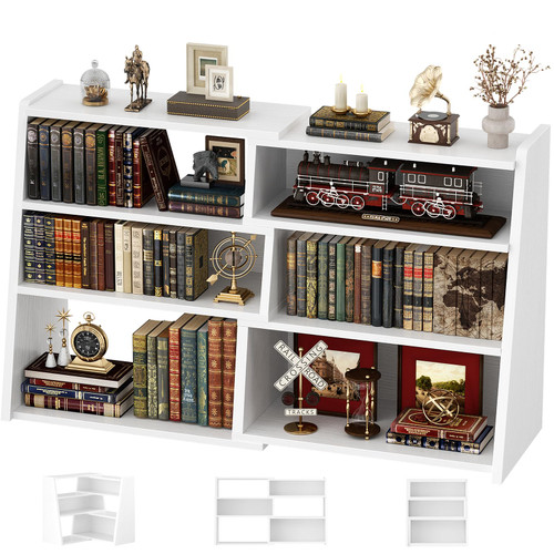 Armocity Expandable Bookshelf, Short Corner Bookshelf for Small Spaces, Small Ladder Book Shelf, Extendable Wood Narrow Bookcase for Living Room, Bedroom, 4 Tier,White