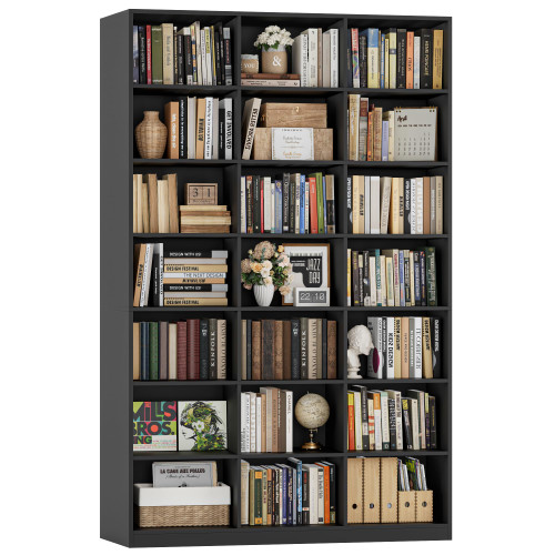 HOSTACK 86" H Triple Wide Bookshelf and Bookcase, 7 Tier Tall Bookshelf with Storage, Large Bookcase with 21 Open Display Storage Shelves, Wood Book Shelf Media CD DVD Storage for Living Room, Black