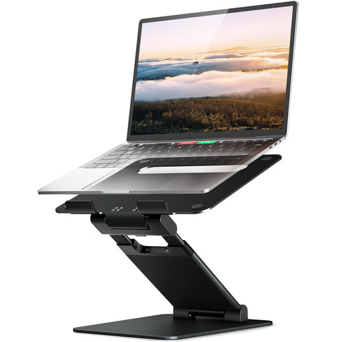Nulaxy Height Adjustable Laptop Stand for Desk, Dual Foldable Aluminum Computer Riser, Pull Out Design Ergonomic Sit to Notebook Holder Convertor, Compatible with All 10-17" Laptops, Tablets, Black