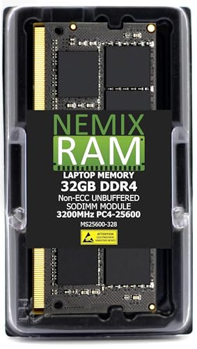 NEMIX RAM 32GB (1X32GB) DDR4 3200MHZ PC4-25600 2Rx8 1.2V CL22 260-PIN Non-ECC SODIMM Unbuffered Laptop PC Computer Memory Compatible with Dell SNPP6FH5C/32G AB120716