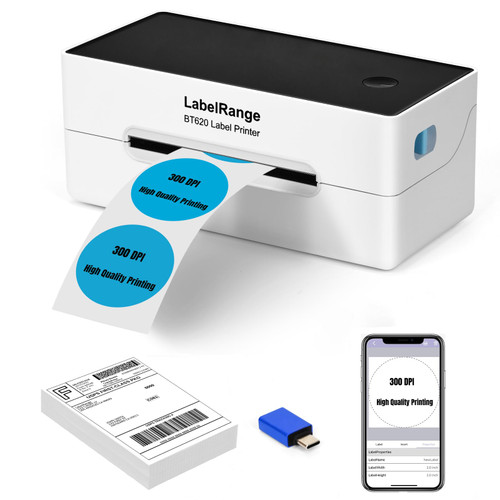 Ecommerce Shipping Label Printer, Thermal 4x6 Label Printer, 300 DPI, Bluetooth & USB, Compatible with iOS, Android, Windows, USPS, Pirate Ship, Shippo, Amazon, Shopify