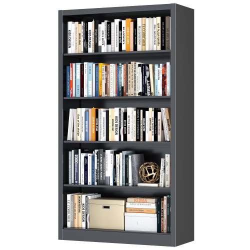 ZONLESON Metal Bookshelf,Adjustable 5-Tier Bookcase with High Weight Capacity,Bookshelves and Bookcases for Living Room,Office,Library,Black Book Shelf