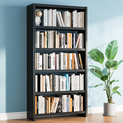 CBNTKI 5 Tier Metal Bookshelf, Black 69" Tall Bookcase, Large Heavy Duty Book Shelves, Industrial Wide Book Shelves, Display Storage Shelves for Library Bedroom Living Room Office