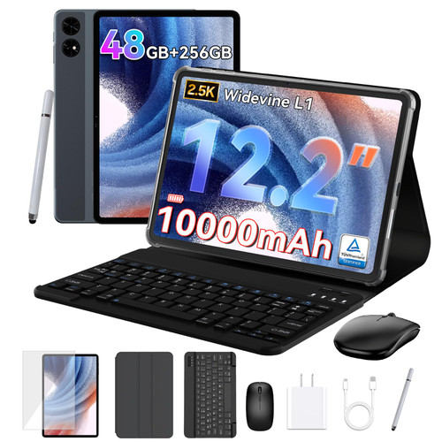 2026 upgrated 12 inch Tablet, Android 16 Tablet with Keyboard, 2K QHD Display for High-Res Gaming/Art/Productivity,with Wideline, 48GB+256GB+2TB, 5G WiFi/Octa-Core/10000mAh/GMS/GPS-4-year Warranty