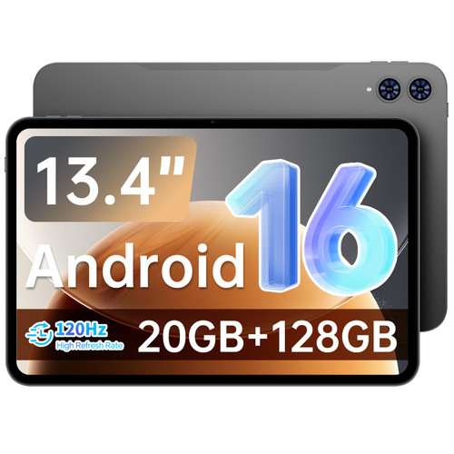 TECLAST Android 16 T65 13.4 inch Large Tablet, 20GB+128GB,120Hz 1920x1200 IPS Display,2.2Ghz Octa-Core Processor,10H 8000mAh Battery, 2.4GHz+5GHz WiFi,4G LTE,GPS, 3.5mm Headphone Jack for Music Lovers