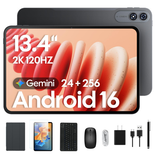 2026 Upgraded 13.4 inch Android 16 Tablet with Keyboard Bundle, Large 13 inch Tablet with 2K 120Hz IPS Display, 24GB RAM + 256GB ROM, 2.2Ghz Octa-Core,10000mAh Battery, Tablet with Pen & Mouse
